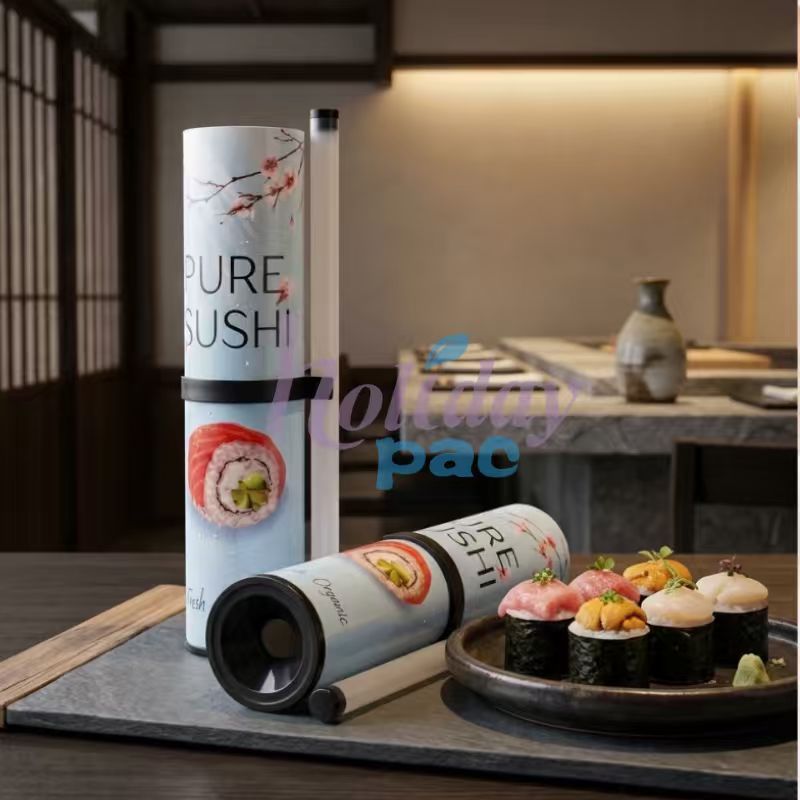 Viral sushi push pop tube on restaurant table - wholesale mini and full-size