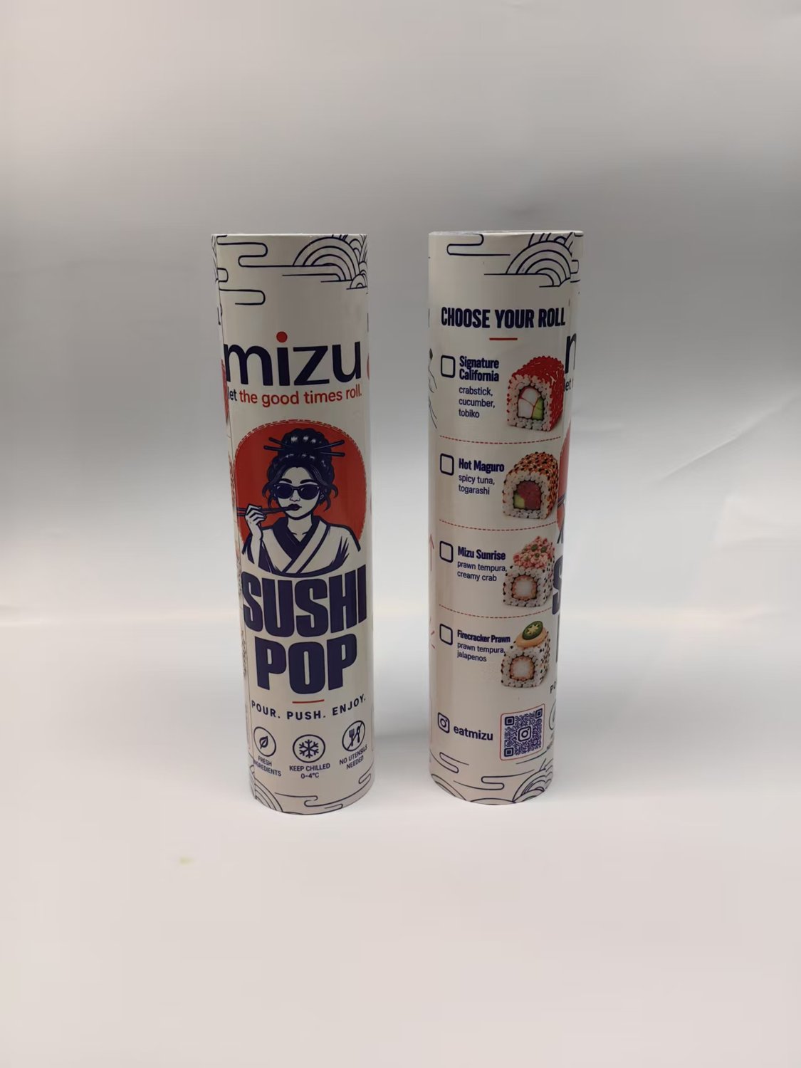 Custom Sushi Push Pop Tube Lids: Our Own Mold and Packaging Development 3 Front and back views of custom printed sushi push pop tube samples